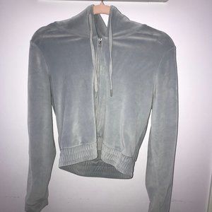 Silver Velvet Zip-Up Sweater